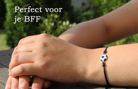 Vriendschapsarmbandjes voor 2 met Voetbal aan Zwart Bandje - BFF Armband Meisjes - Cadeau voor haar - Bixorp Friends