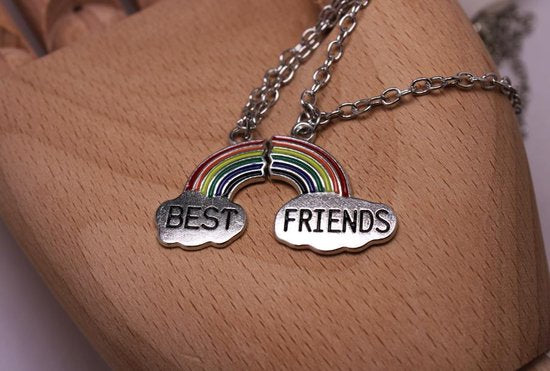Bixorp Friends BFF Ketting voor 2 met Zilverkleurige Regenboog - Vriendschapsketting Meisjes - Best Friends Ketting Vriendschap Cadeau voor Twee