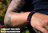 Bixorp Gems Dubbele Natuursteen Armband voor Man & Vrouw - Paars/Zwart contrast - Edelsteen Armband Cadeau - Lavasteen - 20cm