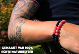 Bixorp Gems Dubbele Natuursteen Armband voor Man & Vrouw - Lichtroze/Zwart contrast - Edelsteen Armband Cadeau - Lavasteen - 22cm