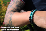 Bixorp Gems Dubbele Natuursteen Armband voor Man & Vrouw - Lichtblauw/Zwart contrast - Edelsteen Armband Cadeau - Lavasteen - 22cm