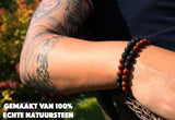 Bixorp Gems Dubbele Natuursteen Armband voor Man & Vrouw - Rood/Zwart contrast - Edelsteen Armband Cadeau - Lavasteen - 18cm