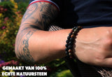 Bixorp Gems Dubbele Natuursteen Armband voor Man & Vrouw - Oranje/Zwart contrast - Edelsteen Armband Cadeau - Lavasteen - 22cm