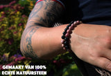 Bixorp Gems Dubbele Natuursteen Armband voor Man & Vrouw - Roze/Zwart contrast - Edelsteen Armband Cadeau - Lavasteen - 18cm