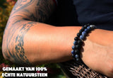 Bixorp Gems Dubbele Natuursteen Armband voor Man & Vrouw - Blauw/Zwart contrast - Edelsteen Armband Cadeau - Lavasteen - 20cm