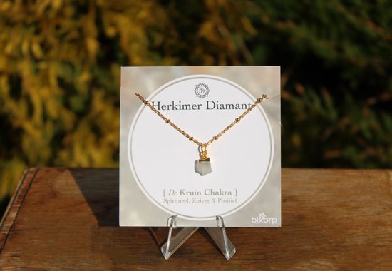 Bixorp Gems Ruwe Herkimer Diamant Kruin Chakra Ketting - 18 Karaat Verguld Goud & Roestvrij Staal - 36cm + 8cm verstelbaar