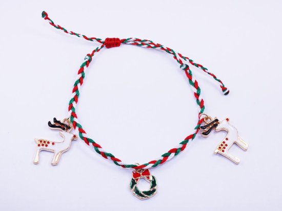Bixorp Christmas Kerst Armband met Rendier & Kerstkrans Gekleurd bandje - Kerst Cadeau voor Vrouwen - Cadeau voor haar