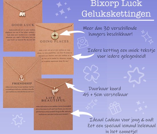 Bixorp Luck Geluksketting met Olifantje Goudkleurig - Afscheidscadeau - Cadeau voor Haar / Dames / Vriendin / Mama / Vrouwen - Ketting met Olifant Hanger