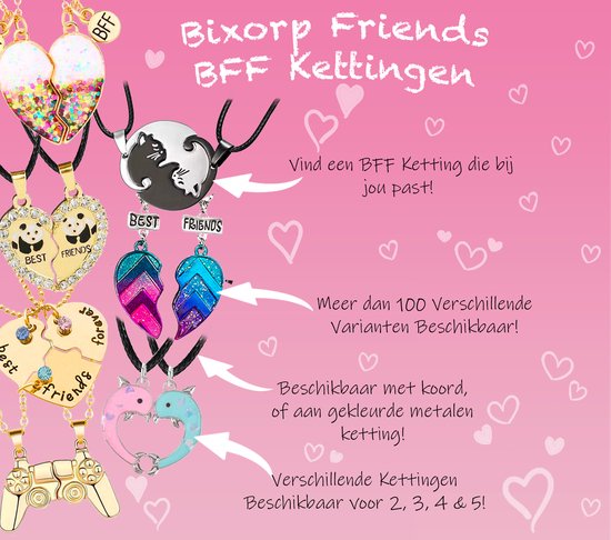 Bixorp Friends BFF Ketting voor 2 met Zwart & Zilverkleurig Hartje Magneet - Vriendschapsketting Meisjes - Magnetische Best Friends Ketting Vriendschap Cadeau voor Twee