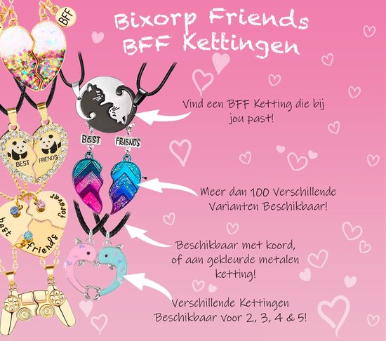 Bixorp Friends BFF Ketting voor 2 Goudkleurig Sleutel & Slotje Magnetisch - Zirkonia Kristalletjes - Best Friends Ketting Vriendschap Cadeau voor Twee