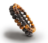 Bixorp Gems Dubbele Natuursteen Armband voor Man & Vrouw - Oranje/Zwart contrast - Edelsteen Armband Cadeau - Lavasteen - 18cm