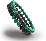 Bixorp Gems Dubbele Natuursteen Armband voor Man & Vrouw - Groen/Zwart contrast - Edelsteen Armband Cadeau - Malachiet & Lavasteen - 18cm