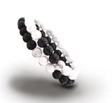 Bixorp Gems Dubbele Natuursteen Armband voor Man & Vrouw - Wit/Zwart contrast - Edelsteen Armband Cadeau - Lavasteen - 22cm
