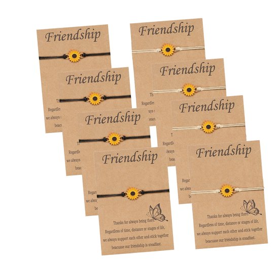 Bixorp Friends Vriendschapsarmbandjes voor 8 met Zonnebloem Beige & Zwart Bandje - BFF Armband Meisjes - Best Friends Armband Vriendschap Cadeau voor Acht