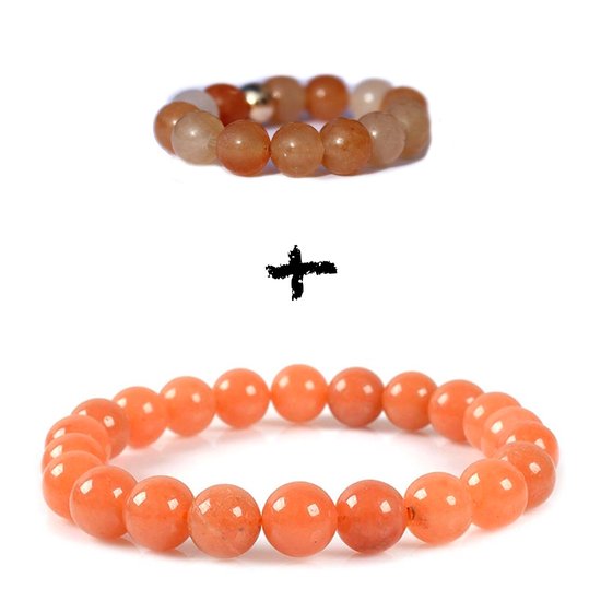 Bixorp Gems Edelstenen Sieraden Set Oranje Aventurijn - Armband + Ring