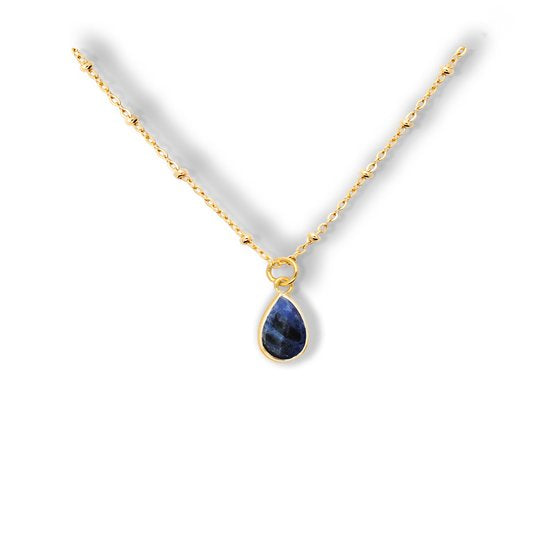 Bixorp Lapis Lazuli Chakra Ketting met 18k Verguld Goud - Edelsteen Hanger - Roestvrij Staal - 36cm + 8cm verstelbaar