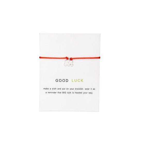 Bixorp Luck Dames Armband met Zilveren Olifant aan Rood Bandje - "Good Luck" - 18cm - Cadeau voor Vrouw - Zilverkleurig\