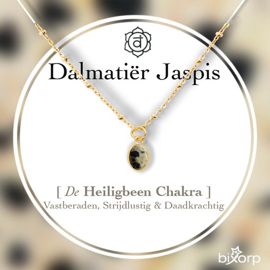 Bixorp Dalmatiër Jaspis Chakra Ketting met 18k Verguld Goud - Edelsteen Hanger - Roestvrij Staal - 36cm + 8cm verstelbaar