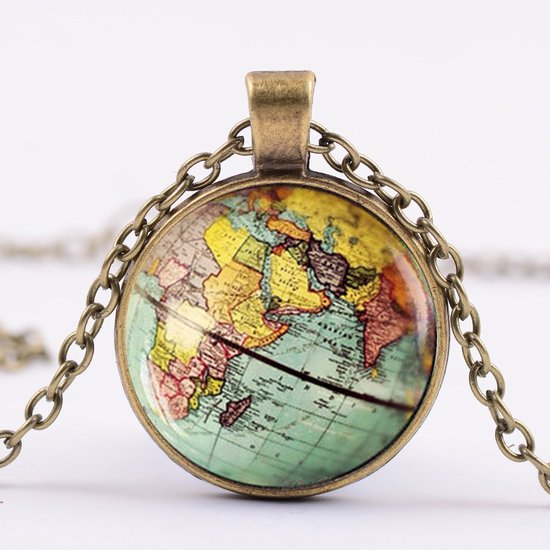 Bixorp Travel - Goudkleurige ketting met de Aarde / Wereldbol - Prachtige Mat Goudkleurige ketting met Wereldkaart