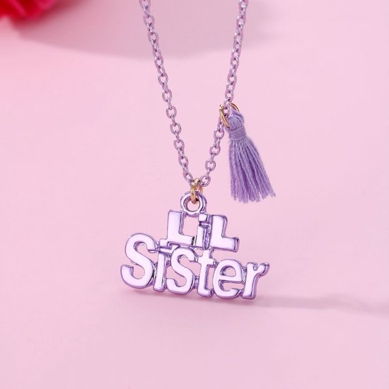Bixorp Friends BFF Ketting voor 2 met "Big Sister Lil Sister" Roze & Paars - met Kwast - Vriendschaps Cadeau