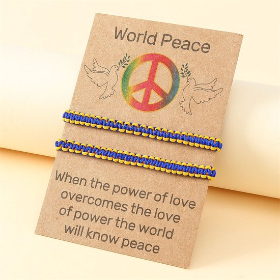 Vriendschapsarmbandjes voor 2 Oekraïne "World peace" - Dikke Bandjes - BFF Armband op Cadeau kaartje - Pax Amare