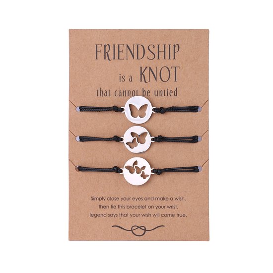 Bixorp Friends Vriendschapsarmbandjes voor 3 met Vlinders - BFF Armband Meisjes - Best Friends Armband Vriendschap Cadeau voor Drie