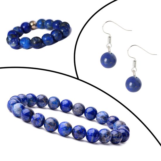 Bixorp Gems Edelstenen Sieraden Set Lapis Lazuli - Ring + Armband + Oorbellen
