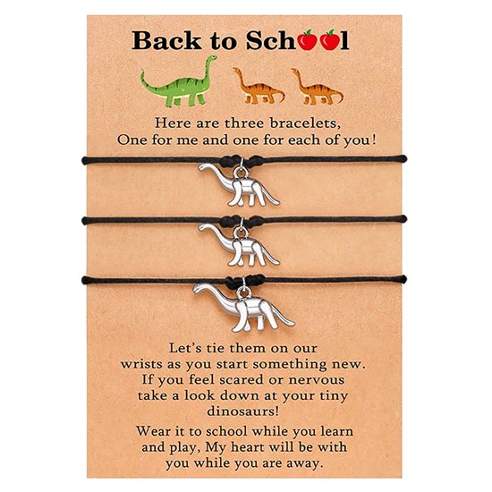 Vriendschapsarmbandjes voor 3 met Dino's - Zwarte Bandjes - Back to School Cadeau - Terug naar School - Dinosaurus Armband - Pax Amare