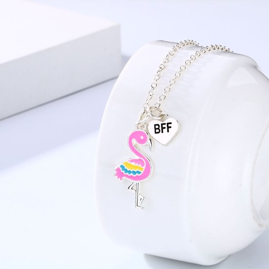 Bixorp Friends BFF Ketting voor 2 met Flamingos - Roze - Zilverkleurig - Best Friends Ketting Vriendschap Cadeau voor Twee