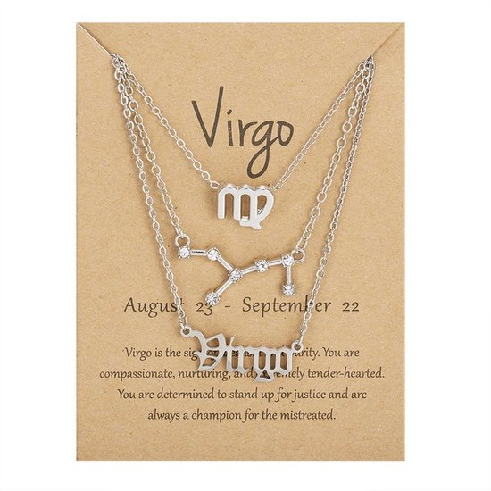 Bixorp Stars 5 Maagd / Virgo sieraden Zilverkleurig - Set van Sterrenbeeld Ketting + Oorbel + Armband