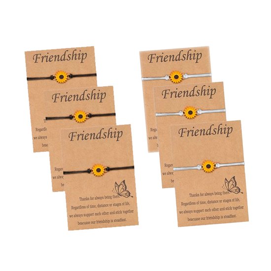 Bixorp Friends Vriendschapsarmbandjes voor 6 met Zonnebloem Wit & Zwart Bandje - BFF Armband Meisjes - Best Friends Armband Vriendschap Cadeau voor Zes
