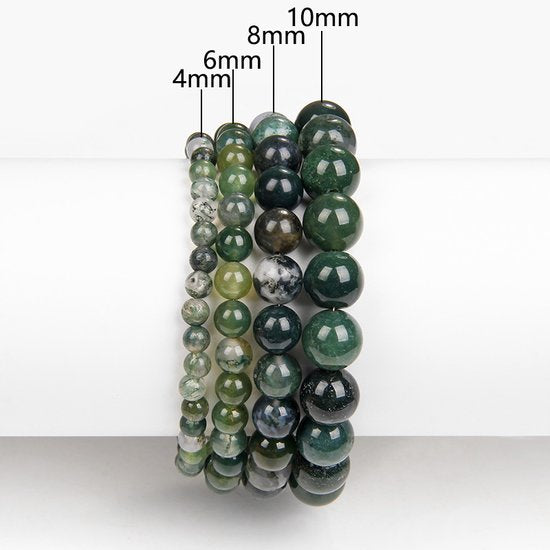 Bixorp Gems Mos Agaat Edelsteen Armbanden set 4mm + 6mm + 8mm + 10mm - Edelstenen Armbanden Bundel Cadeau