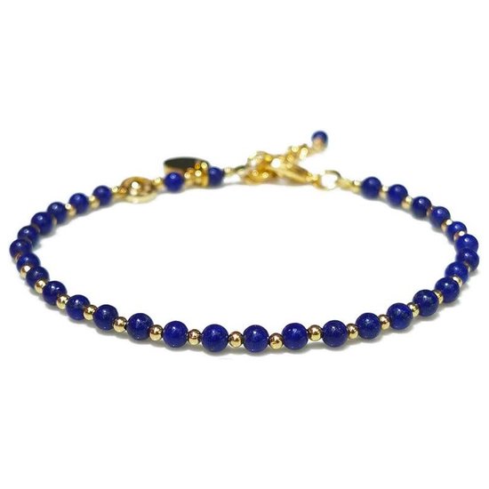 Bixorp Gems Lapis Lazuli ketting met Goudkleurige & Edelsteen kralen - Edelstenen Dames Ketting