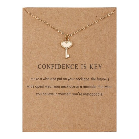 Bixorp Luck Gouden Dames Ketting met Sleutel - "Confidence is Key" - 45/50cm - Cadeau voor Vrouw - Goudkleurig