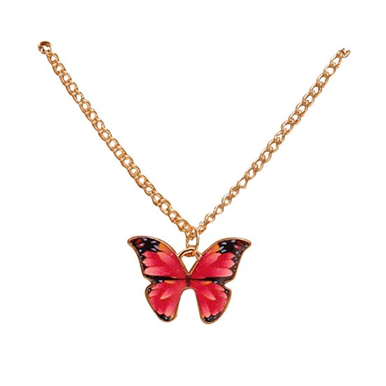 Bixorp Love Vlinder Ketting Rood aan Goudkleurig Koord - Geluksketting - Cadeau voor Dames & Meisjes