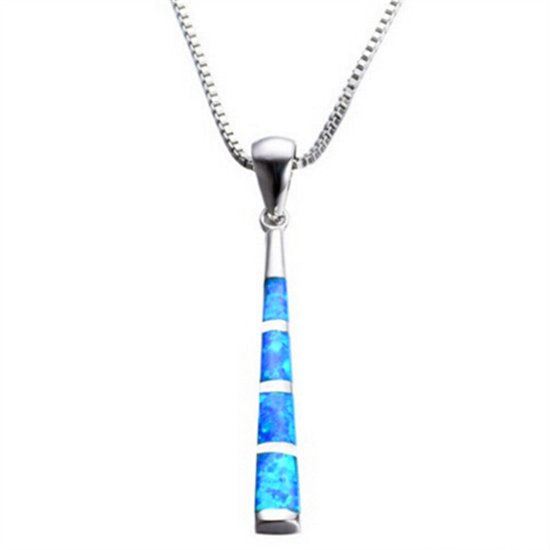 Bixorp - Zilveren ketting met Blauwe Hanger - Mooie Zilverkleurige ketting met Lichtblauwe Hanger - Prachtige details