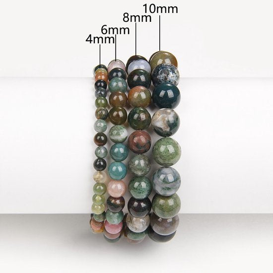 Bixorp Gems Indiaanse Agaat Edelsteen Armbanden set 4mm + 6mm + 8mm + 10mm - Edelstenen Armbanden Bundel Cadeau