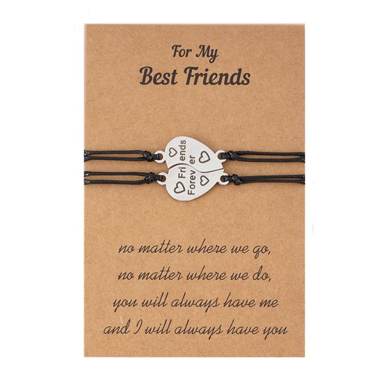 Bixorp Friends Vriendschapsarmbandjes voor 2 met Zilverkleurig Hartje "Friends Forever" - BFF Armband Meisjes - Best Friends Armband Vriendschap Cadeau voor Twee