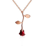 Bixorp Love - Rosé Gouden ketting met Rode Roos - Metalen Rozen ketting - Cadeau voor Dames & Meisjes