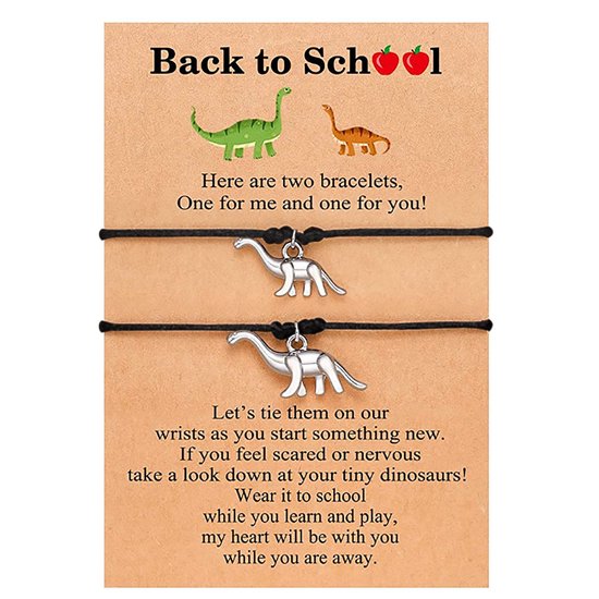 Vriendschapsarmbandjes voor 2 met Dino's - Zwarte Bandjes - Back to School Cadeau - Terug naar School - Dinosaurus Armband - Pax Amare