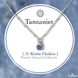 Bixorp Gems Ruwe Tanzaniet Chakra Ketting - Zilverkleurig Roestvrij Staal - 36cm + 8cm verstelbaar