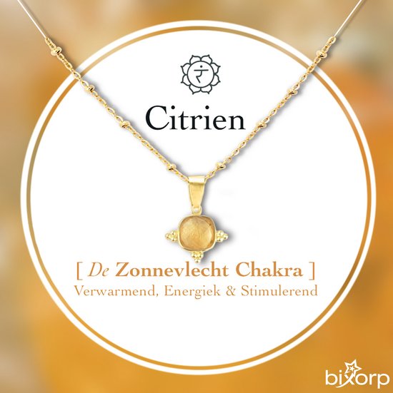 Bixorp Gems Gouden Dames Ketting met Citrien hanger - Zonnevlecht Chakra - 18 Karaat Verguld Goud & Roestvrij Staal - 36cm + 8cm verstelbaar