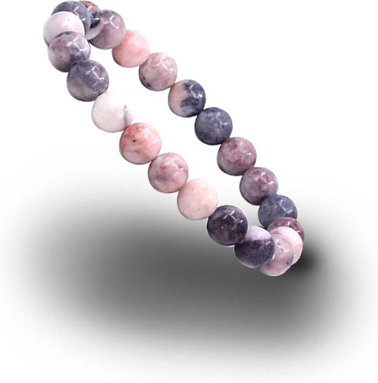 Bixorp Gems Edelstenen Sieraden Set Roze Zebra Jaspis - Armband + Ring