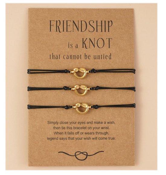 Vriendschapsarmbandjes voor 3 met Knoopjes Goudkleurig aan Zwart Bandje - BFF Armband Meisjes - Cadeau voor haar - Bixorp Friends