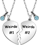 Bixorp Friends BFF Ketting voor 2 met Weirdo #1 & Weirdo #2 Hartje - Zilverkleurig met Zirkonia Kristal - Vriendschapsketting - Koppel Cadeau
