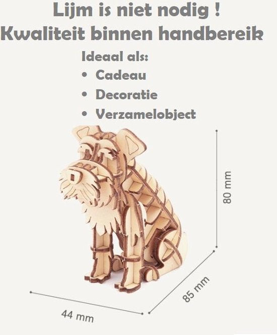 Bixorp- Decoratief Beeldje van Houten Hond (Schnauzer)- Modelbouwpakket