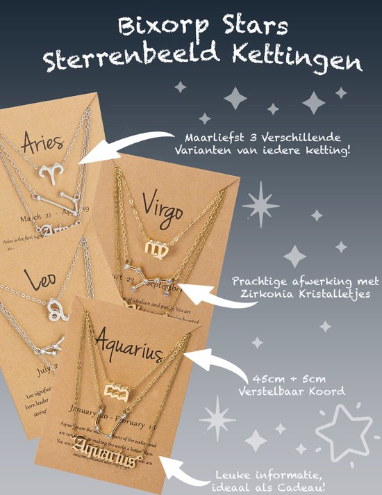 Bixorp Stars 3 Steenbok / Capricorn Kettingen Zilverkleurig - Sterrenbeeld Hanger