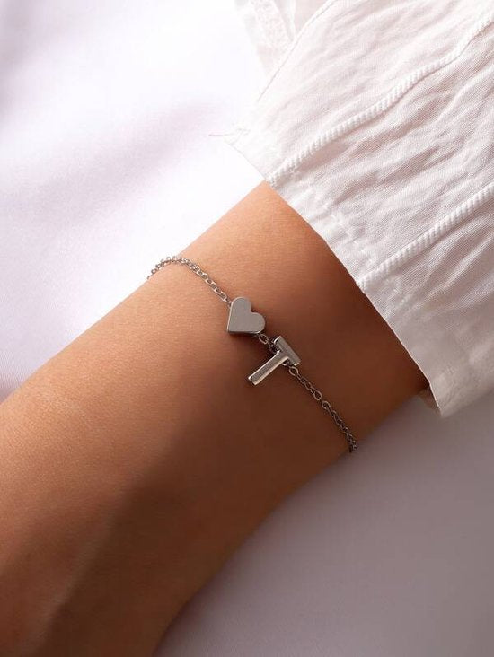 Initiaal Armband met Letter T Zilverkleurig - Naam Armband Cadeau - Geluks Armband op Kaartje - Pax Amare