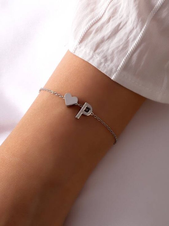 Initiaal Armband met Letter P Zilverkleurig - Naam Armband Cadeau - Geluks Armband op Kaartje - Pax Amare