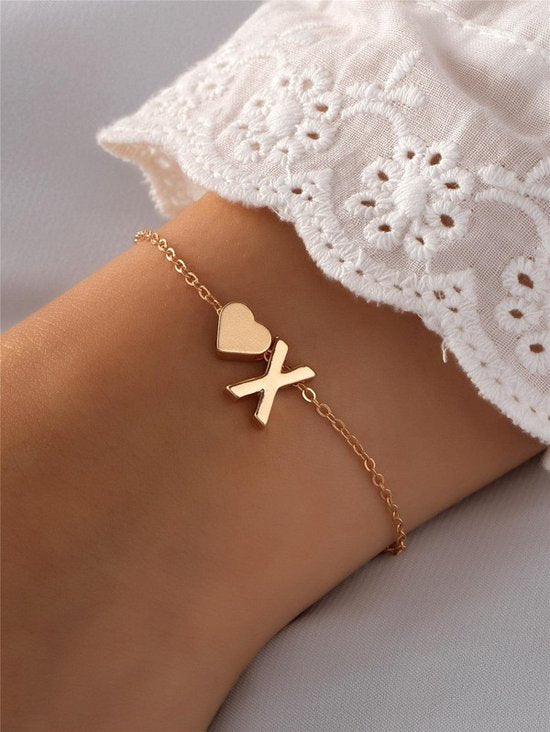 Initiaal Armband met Letter X Goudkleurig - Naam Armband Cadeau - Geluks Armband op Kaartje - Pax Amare
